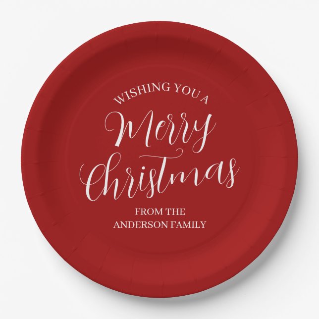 Prato De Papel Feliz Natal Vermelho Personalizado  (Frente)