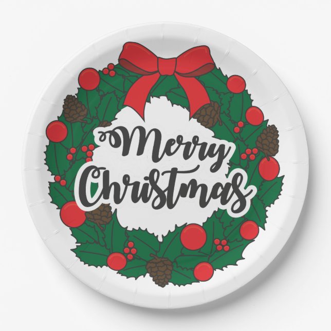 Prato De Papel Feliz Natal Wreath (Frente)