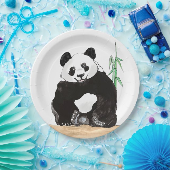 Prato De Papel Feliz Panda Plates, Placa De Papel Redonda De 9" (Festa)