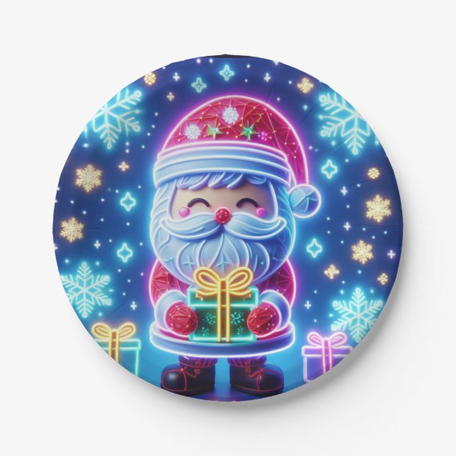 Prato De Papel Feliz Papai noel de Natal (Frente)