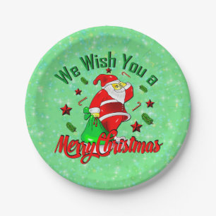 Prato De Papel Feliz Papai noel de Natal com estrelas de saco