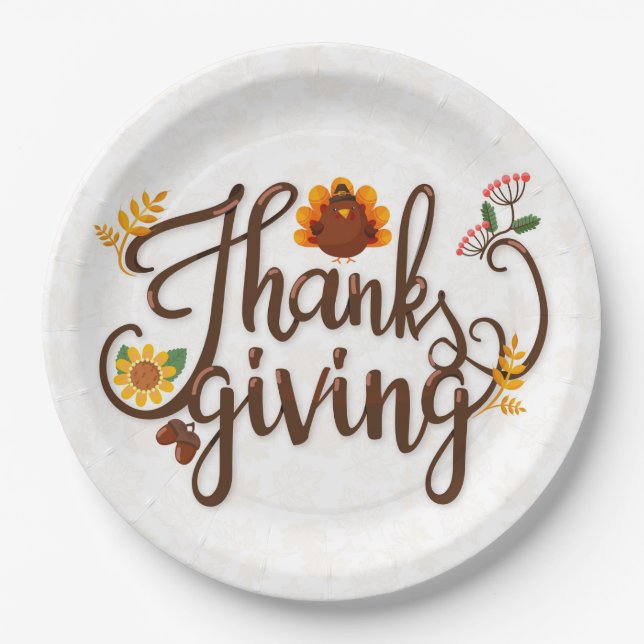 Prato De Papel Feliz Papel de Ação de Graças (Frente)