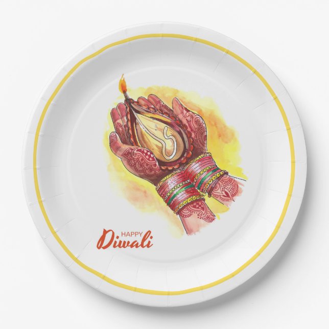 Prato De Papel Feliz papel de Diwali (Frente)