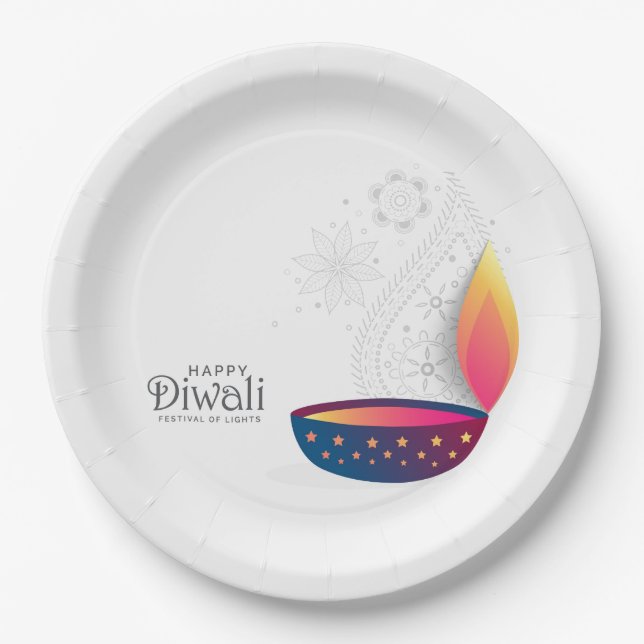 Prato De Papel Feliz papel de Diwali (Frente)