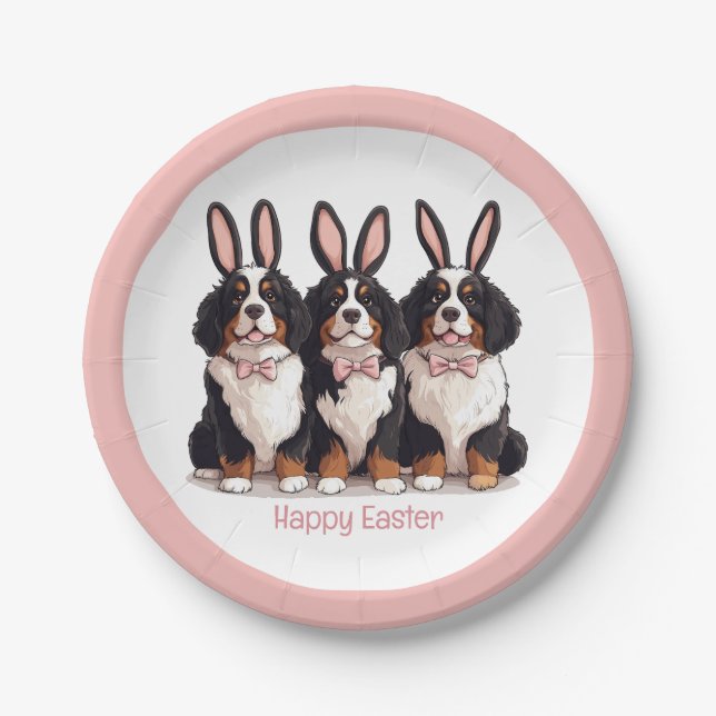 Prato De Papel Feliz Páscoa Bernese Mountain Dogs (Frente)