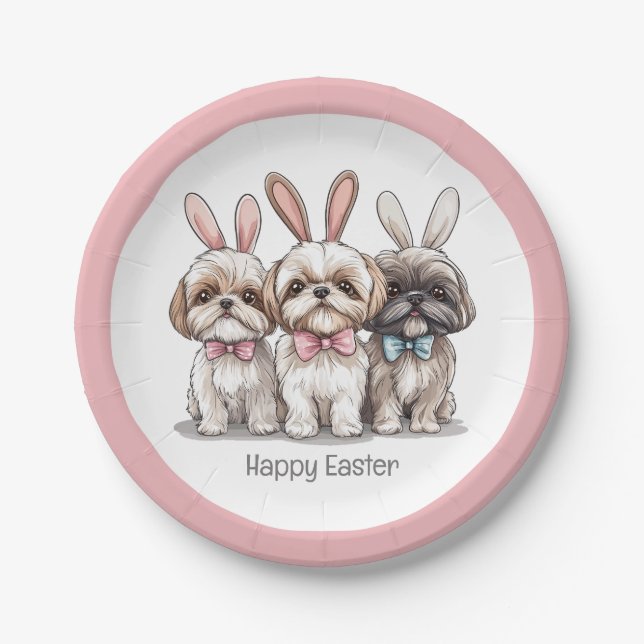 Prato De Papel Feliz Páscoa Shih Tzu Dogs (Frente)