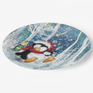 Prato De Papel Feliz pinguim - Natal