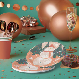 Prato De Papel Feliz Prata de Papel Snowman