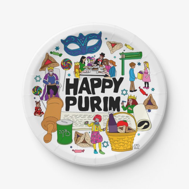 Prato De Papel Feliz Purim Paper Plates (Frente)