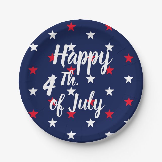 Prato De Papel Feliz quarto de julho, estrelas marinhos brancas a (Frente)
