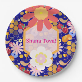 Prato De Papel Feliz Rosh Hashanah Jewish Ano Novo Padrão Floral