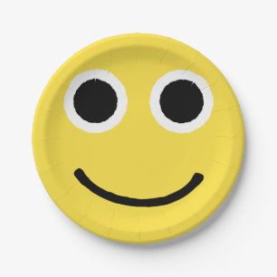 Prato De Papel Feliz Rosto Amarelo Sorrindo Emoticon Emoji