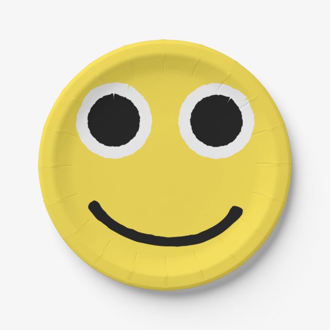 Prato De Papel Feliz Rosto Amarelo Sorrindo Emoticon Emoji (Frente)