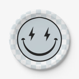 Prato De Papel Feliz Rosto Groovy Blue Boy Birthday