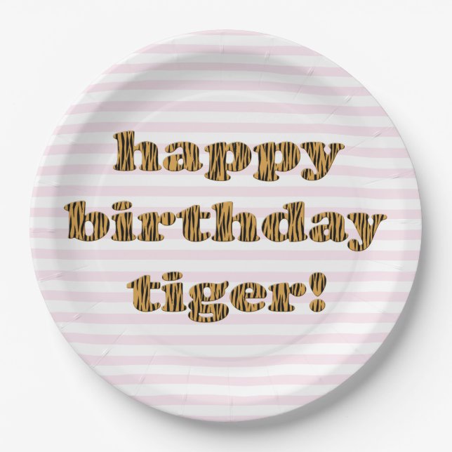 Prato De Papel Feliz tigre de aniversário! Impressão de Tigre Div (Frente)
