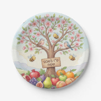 Prato De Papel Feliz Tu B'Shevat – Florada Colorida e Frutas
