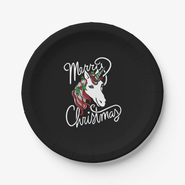 Prato De Papel feliz unicórnio de natal (Frente)