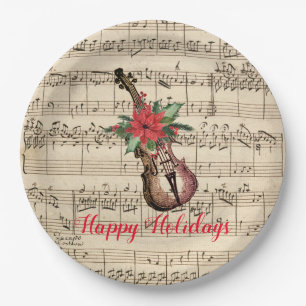 Prato De Papel Felizes Feriados Vintage Violin e Sheet Music