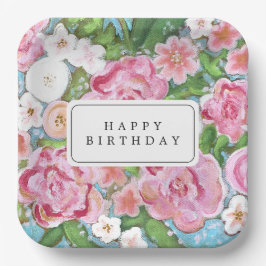 Prato De Papel FELIZMENTE ANIVERSÁRIO Sangue de Primavera Floral 