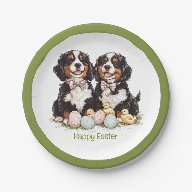 Prato De Papel Felz pascoa Bernese Cães de Montanha Ovos de Pásco (Frente)