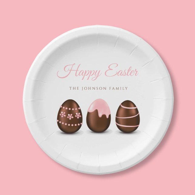Prato De Papel Felz pascoa de Ovos de Chocolate Elegante (Elegant Chocolate Eggs Happy Easter Paper Plates)