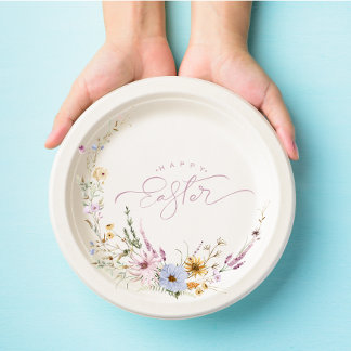 Prato De Papel Felz pascoa Flower Wreath