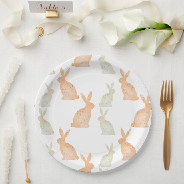 Prato De Papel Felz pascoa - padrão do coelhinho Dourado (Casamento)