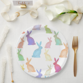 Prato De Papel Felz pascoa - Padrão do Rainbow Bunny