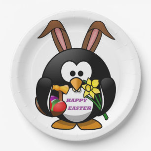 PRATO DE PAPEL "FELZ PASCOA" PENGUIN BUNNY