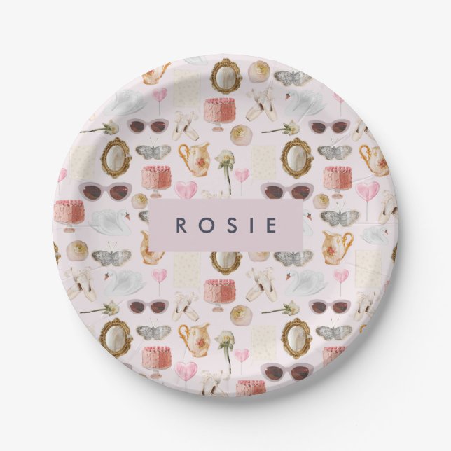 Prato De Papel Feminina Rosa Coqueteira Coquette Personalizada (Frente)