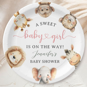 Prato De Papel Fera Um Safari na Selva Animais Baby Shower Menina