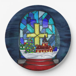 Prato De Papel Feriado Católico de Snowglobe Whimsey