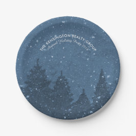 Prato De Papel Feriado Corporativo Elegante das Árvores de Neve d