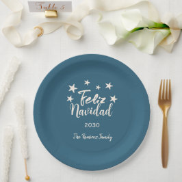 Prato De Papel Feriado da Família Natal Moderna Feliz Navidad