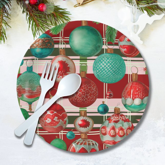 Prato De Papel Feriado da Xadrez Vermelha Tradicional (Criador carregado)