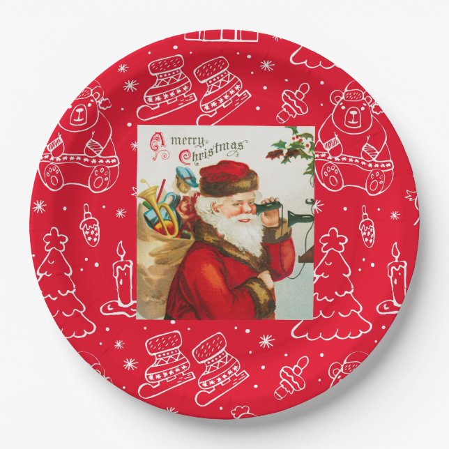 Prato De Papel Feriado de arte de Natal feliz (Frente)