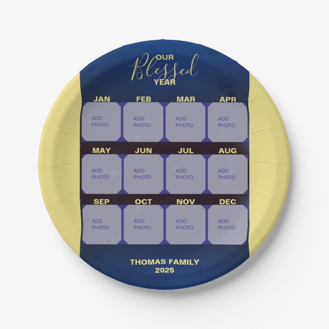 Prato De Papel Feriado de Foto do Ano Abençoado do feliz ano novo (Frente)