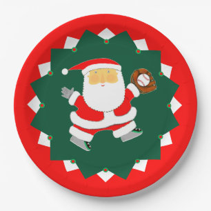 Prato De Papel Feriado de Natal de Beisebol