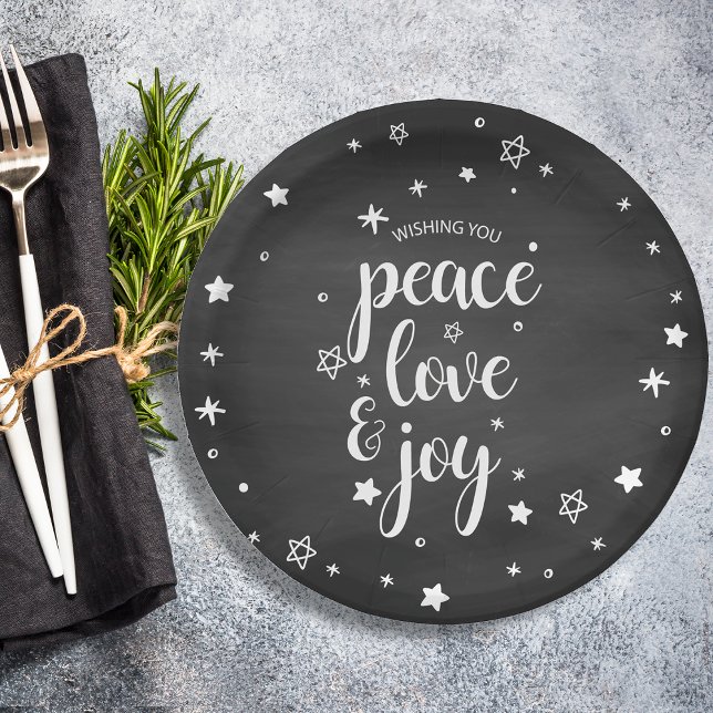 Prato De Papel Feriado de Natal do Peace Love Joy Star (Peace Love Joy Star Christmas Holiday Paper Plates)