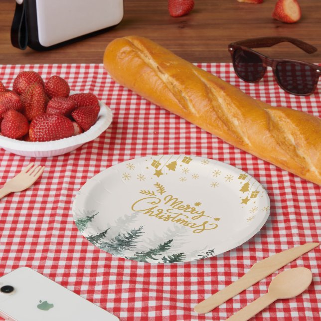 Prato De Papel Feriado de Natal Merry Forest (Piquenique)