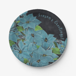 Prato De Papel Feriado de Poinsettia Azul Não-tradicional