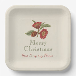 Prato De Papel Feriado Floral Verde Vermelho Personalizável