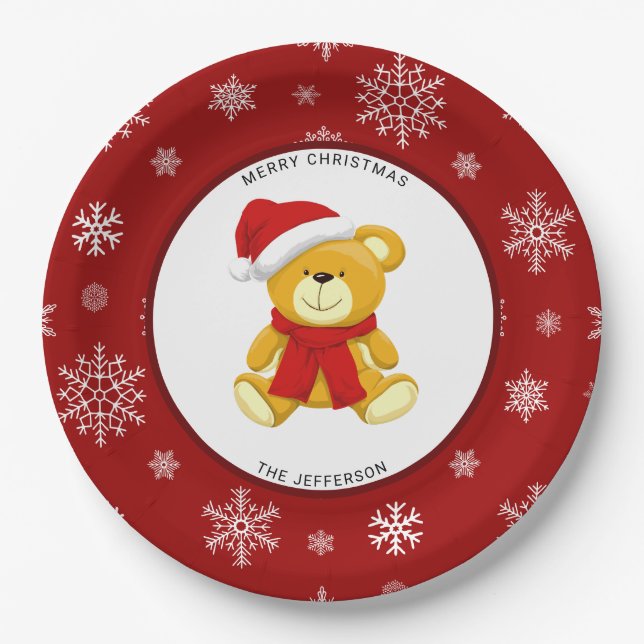 Prato De Papel Feriados de Papais noeis de ursos de Natal bonitos (Frente)