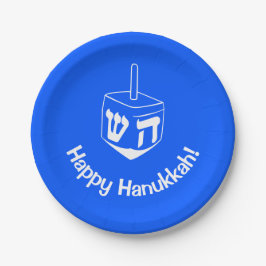 Prato De Papel Feriados do Dreidel de Hanukkah Branco Azul