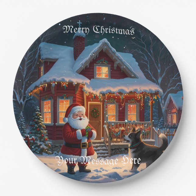 Prato De Papel Férias de Natal Festivas Felizes (Frente)