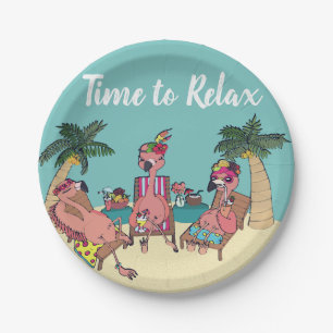 Prato De Papel Férias Tropicais de Flamingo Cute Hora de relaxa