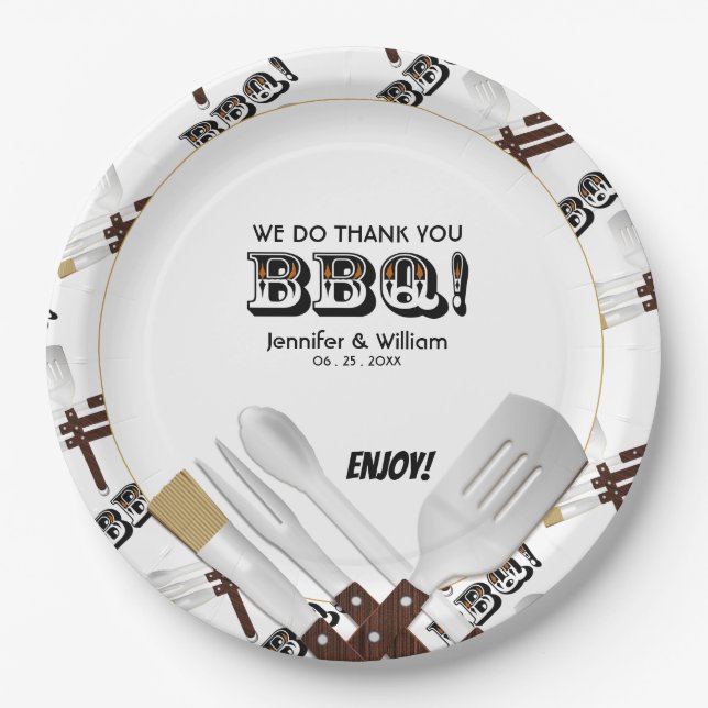 Prato De Papel Ferramentas para Churrasco Eu Faço BBQ (Frente)