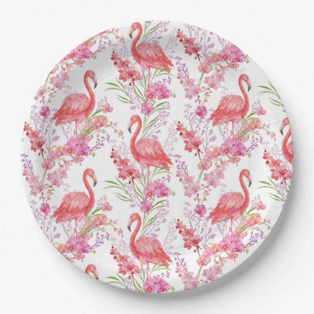 Prato De Papel Festa com padrão de flamingo rosa fofo (Frente)