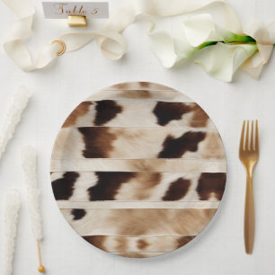 Prato De Papel Festa Country Western de Impressão de Vaca Rústica
