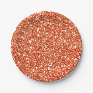 Prato De Papel Festa Custom Glam Glitter Faísca Laranja